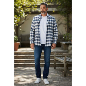 Wrangler Men's Blue White Plaid Cowboy Western Core Long Sleeve Shirt Rodeo XL